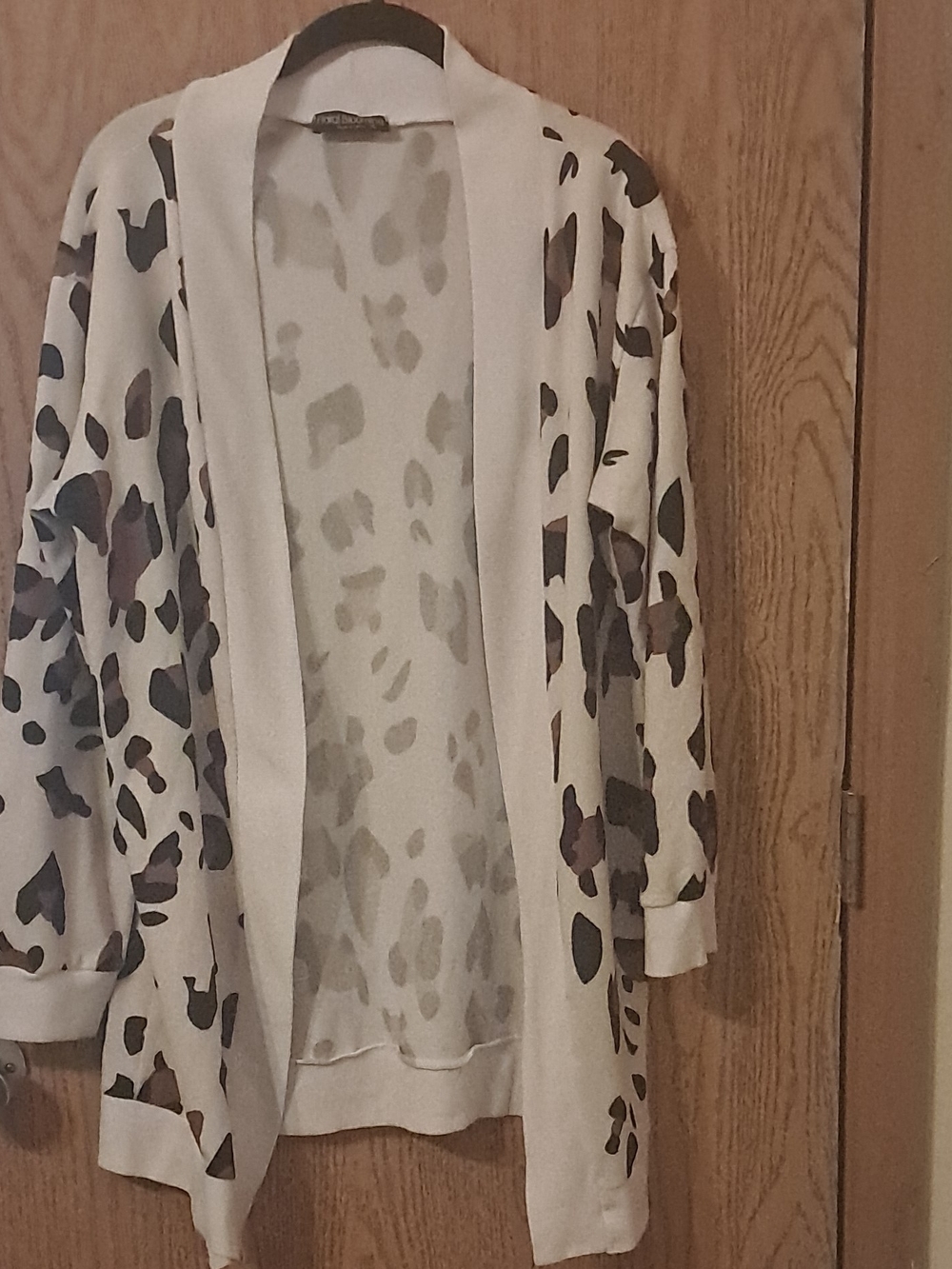 Floral Bloom Open-Front Leopard Print Cardigan Sweater - Cream and Brown